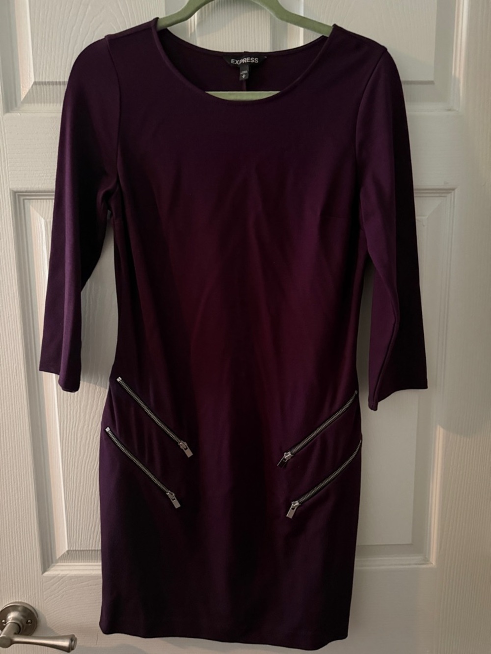 Express Plum Long Sleeve Sheath Dress with Zip Accents